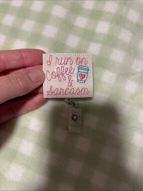 Sparkly 'I Run on Coffee & Sarcasm' Badge Reel